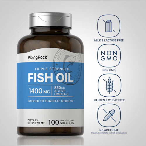 Piping Rock Omega-3 Fish Oil 1400 mg 100 Softgels