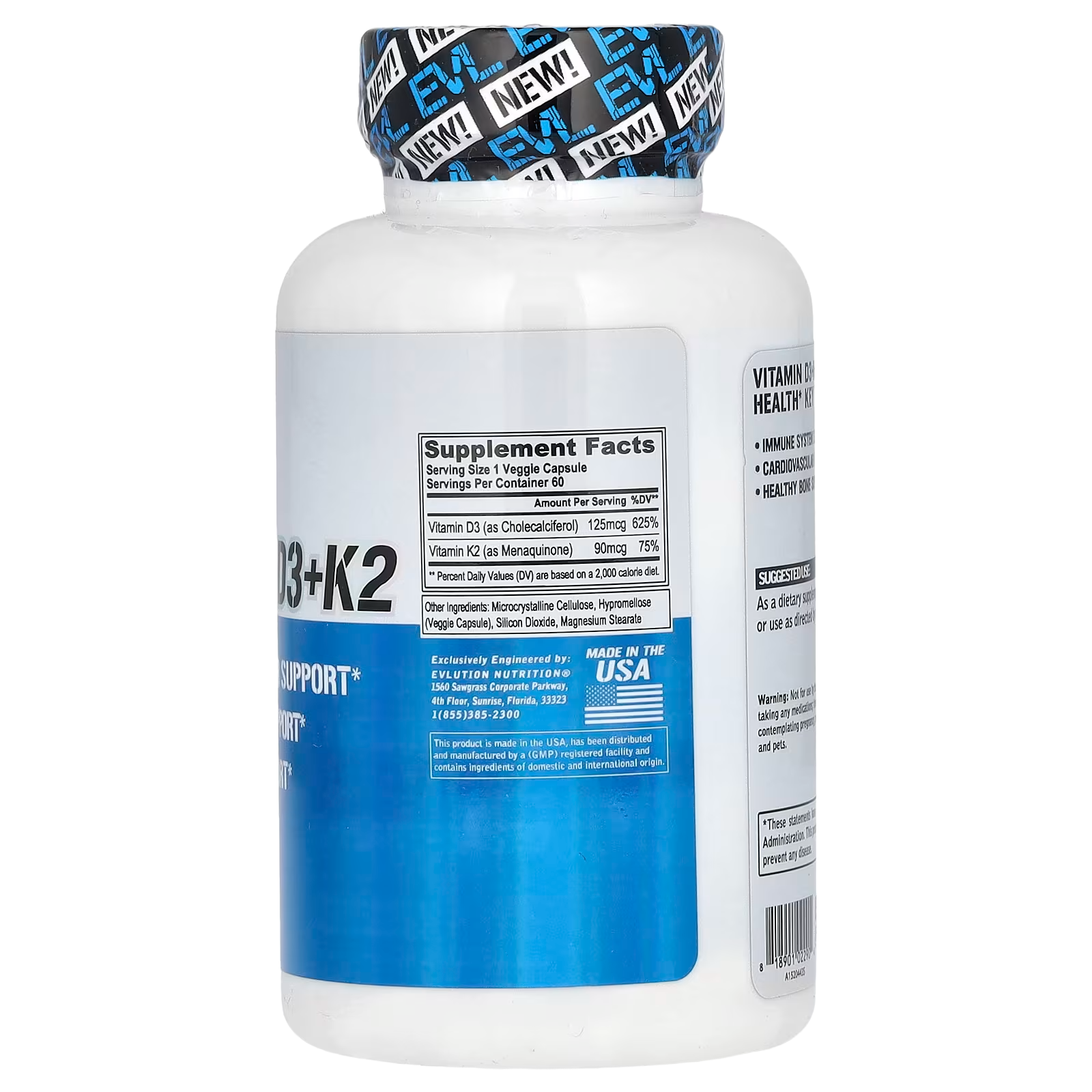 EVLution Nutrition, Vitamin D3+K2, 60 Veggie Caps