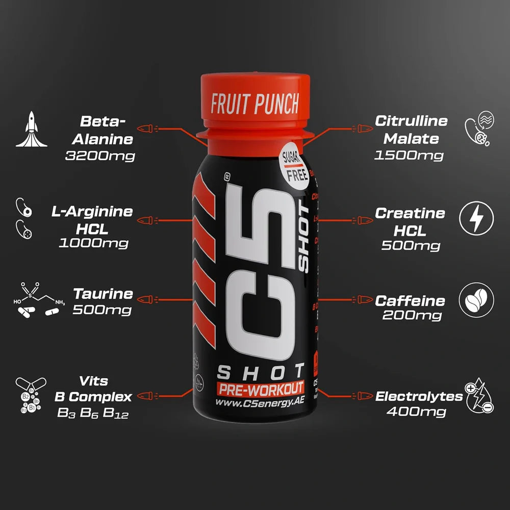 C5 SHOT Pre-Workout Drink | 80ml Liquid Shot | 200mg Caffeine