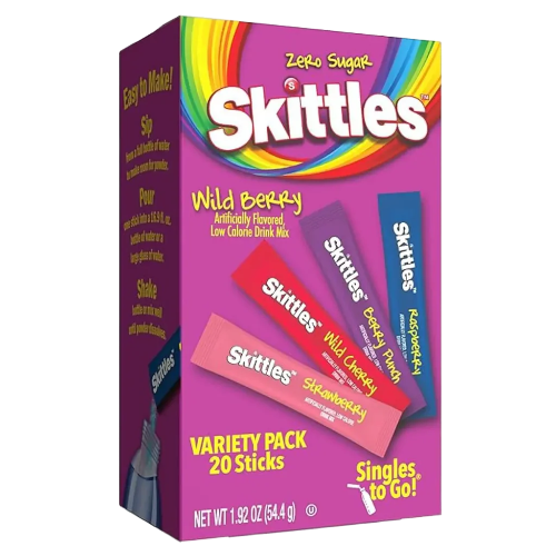 Skittles Singles To Go - Wild Berry Mix, 4 Flavors,Zero- Guilt Flavor Burst 20 Sticks