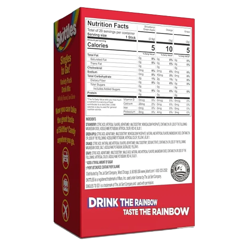 Skittles Singles To Go Variety Pack, Watertok Powdered Drink Mix, Zero Sugar, Low Calorie, Includes 4 Flavor 20 Sticks