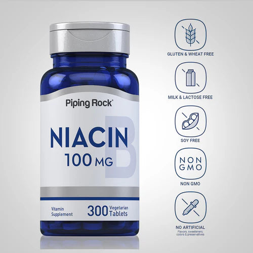 Piping Rock B3 (Niacin), 100 mg, 300 Vegetarian Tablets