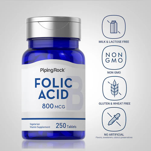 Piping Rock Folic Acid, 800 mcg, 250 Tablets