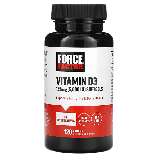 Force Factor Vitamin D3, 125 mcg (5,000 IU), 120 Softgels