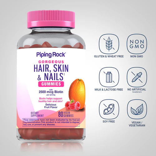 Piping Rock Hair, Skin & Nails (Delicious Fruit), 80 Gummies