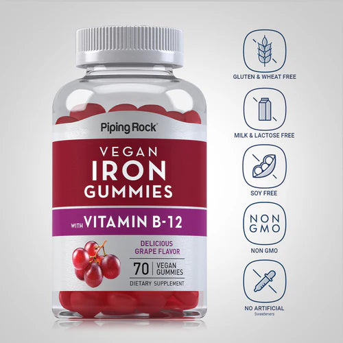 Piping Rock Iron + B12 (Delicious Grape), 70 Gummies