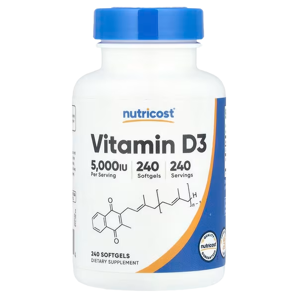 Nutricost, Vitamin D3, 125 mcg (5,000 IU), 240 Softgels