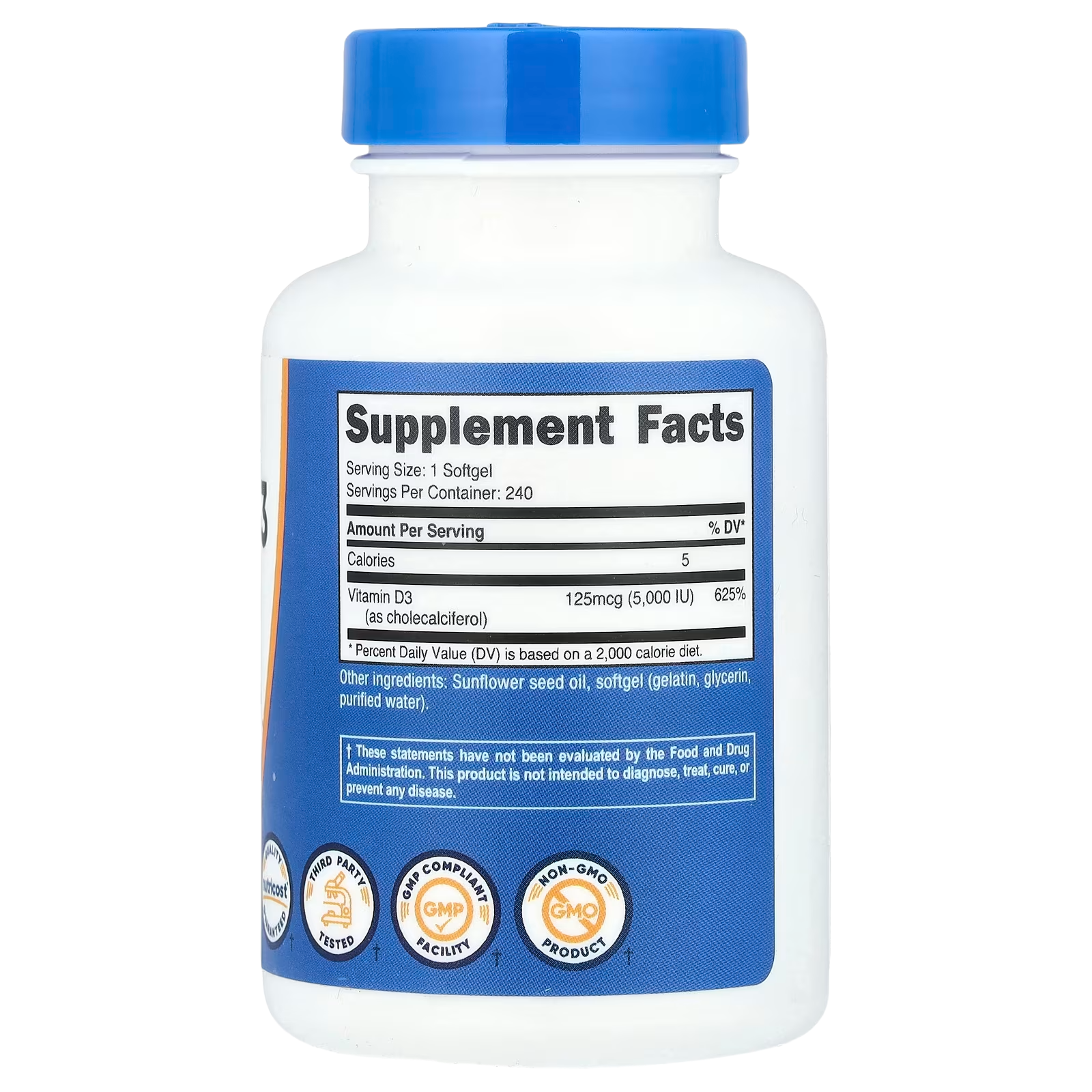 Nutricost, Vitamin D3, 125 mcg (5,000 IU), 240 Softgels