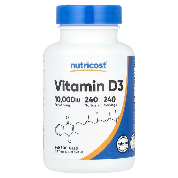 Nutricost, Vitamin D3, 250 mcg (10,000 IU), 240 Softgels