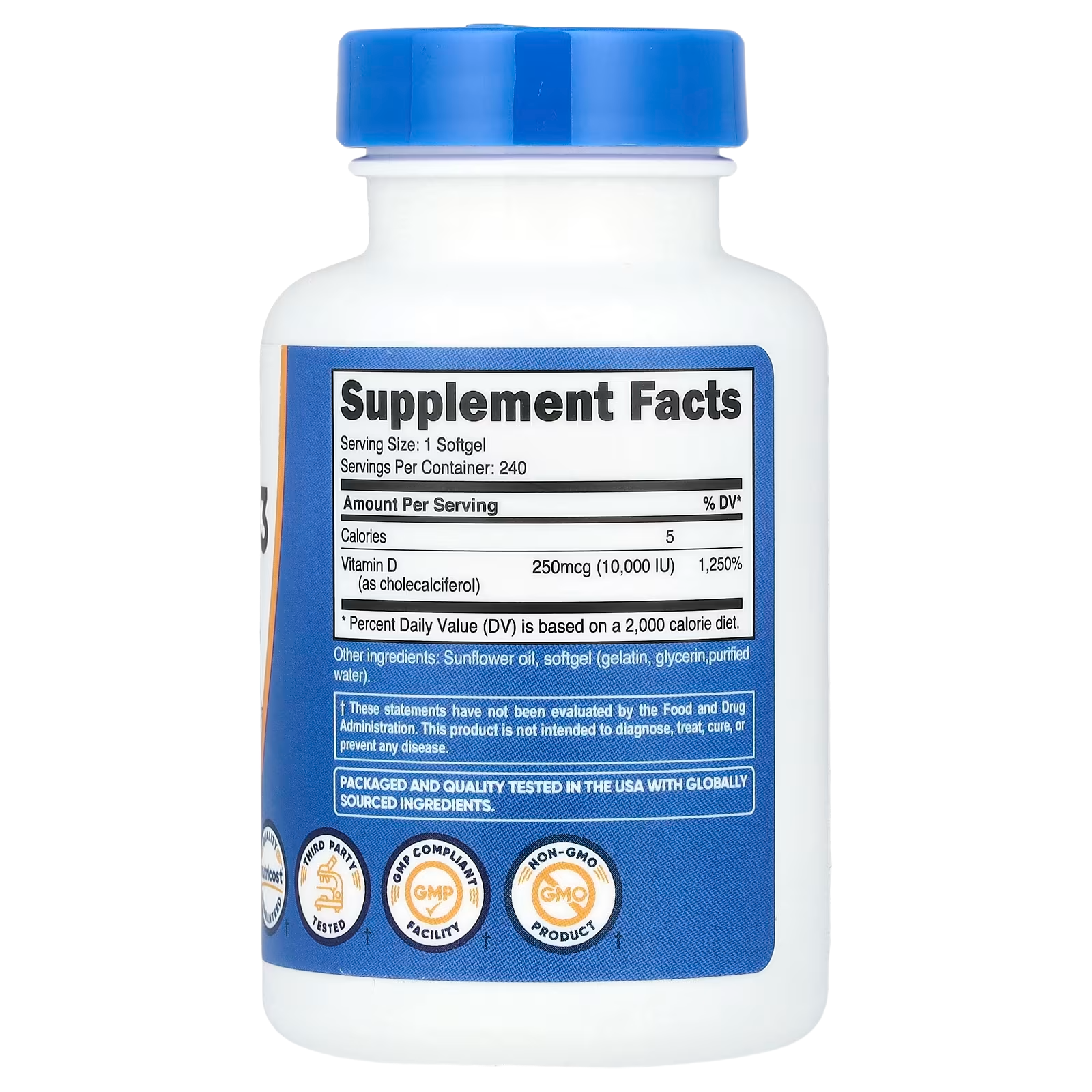 Nutricost, Vitamin D3, 250 mcg (10,000 IU), 240 Softgels