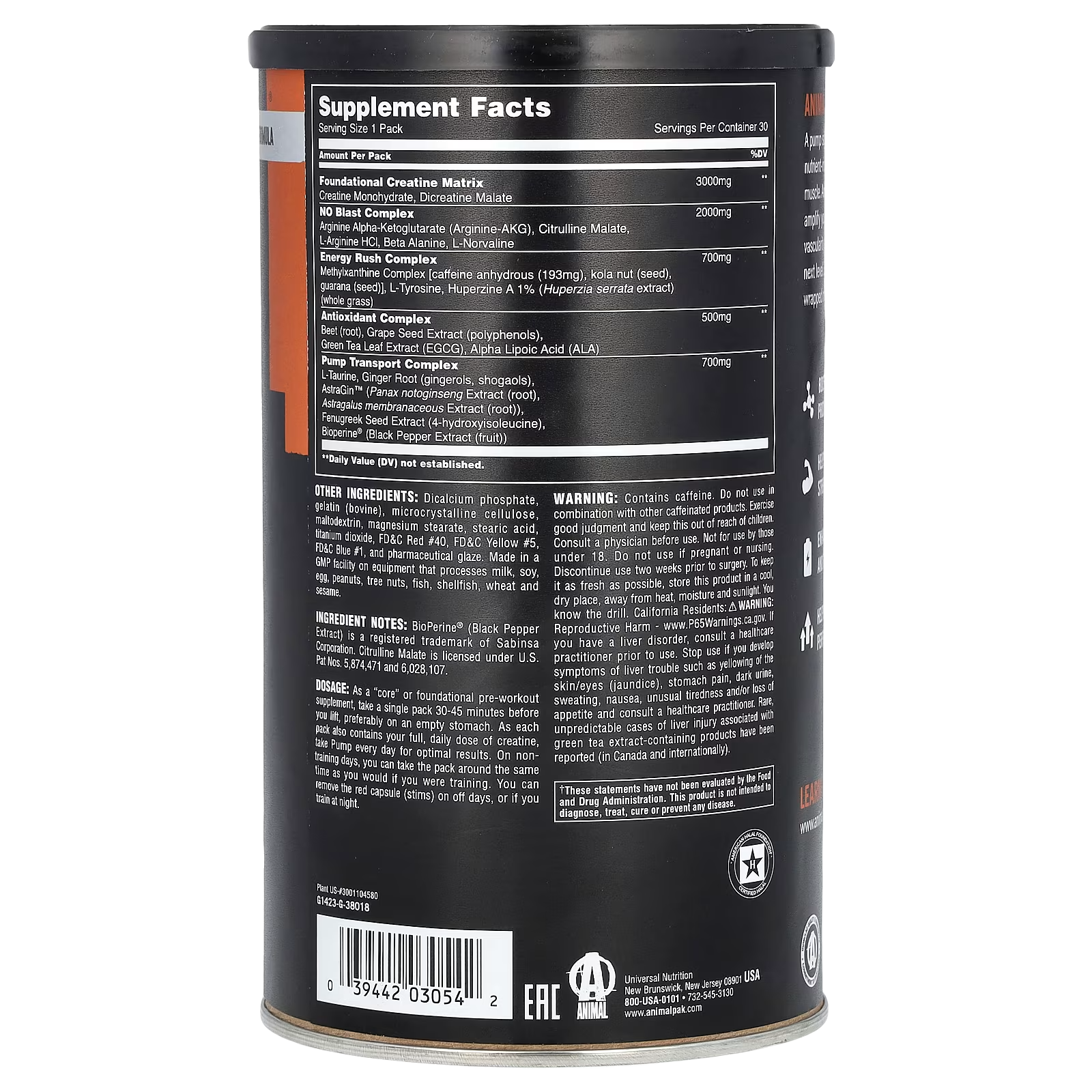 Universal Nutrition Animal Pump, 30 Packs