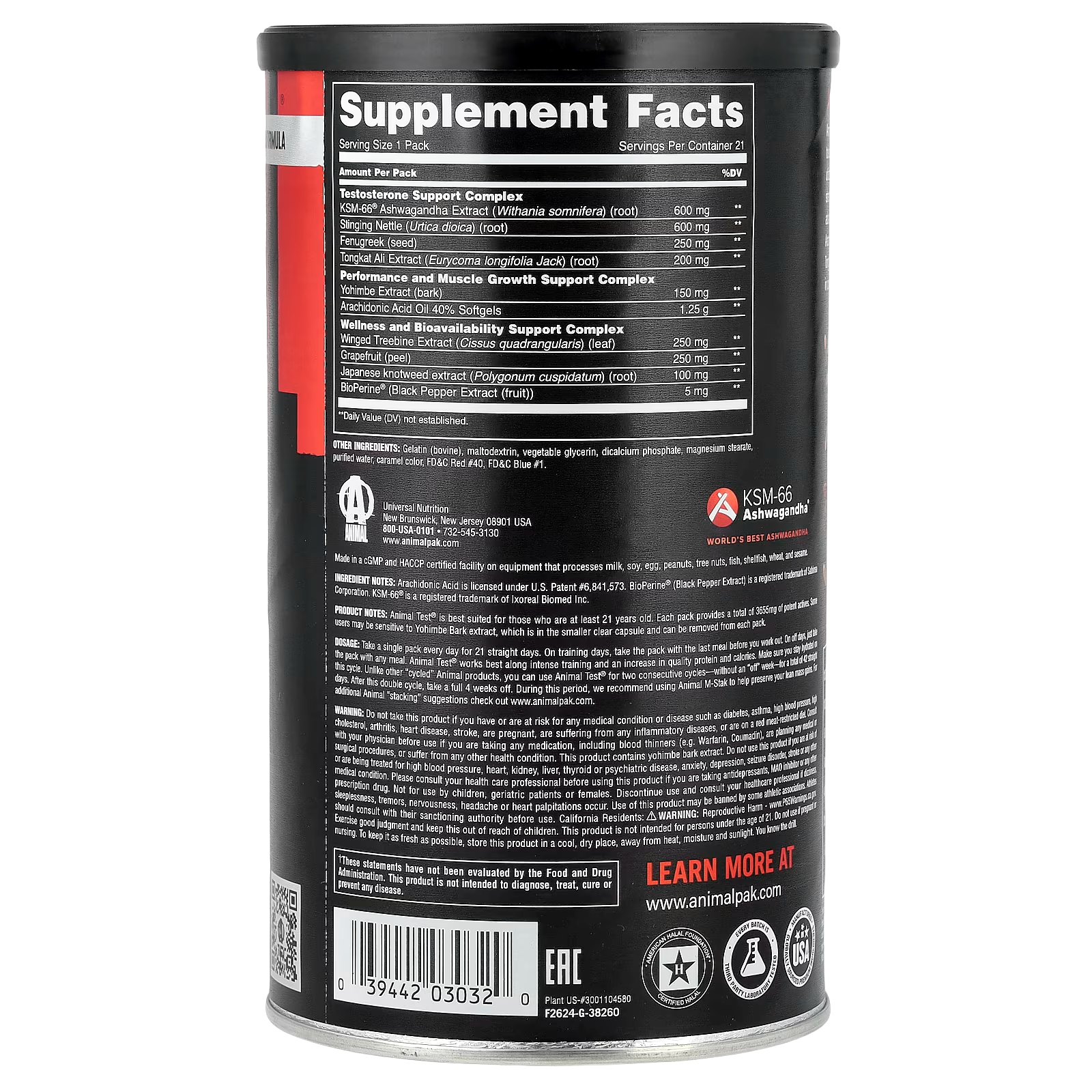 Universal Nutrition Animal Test, 21 Packs