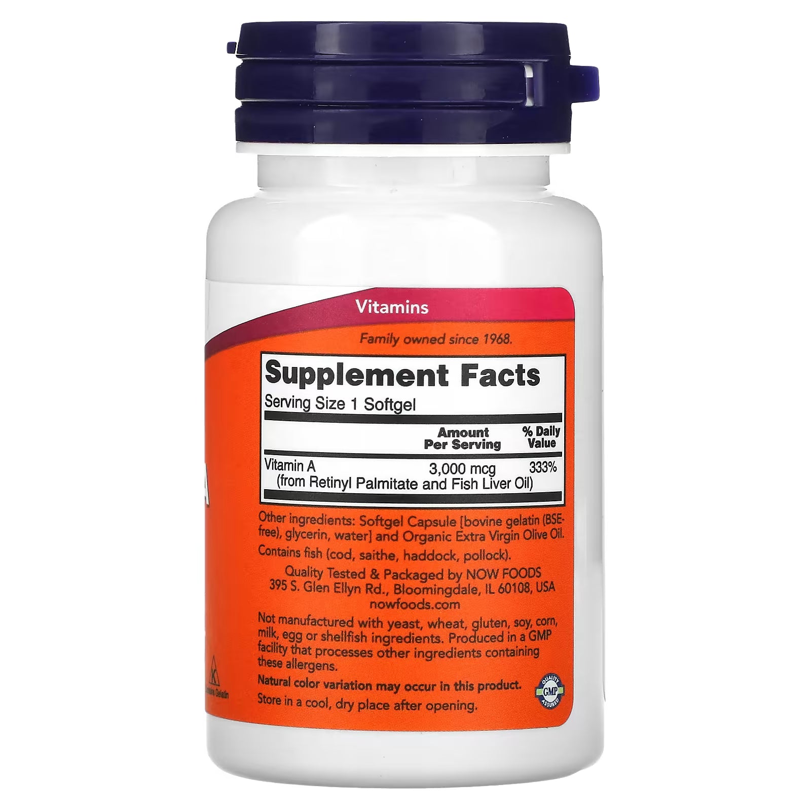 Now Vitamin A, 3,000 mcg (10,000 IU), 100 Softgels