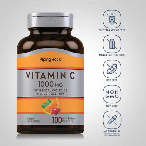 Piping Rock Vitamin C 1000 mg with Rosehips, 100 Caplets