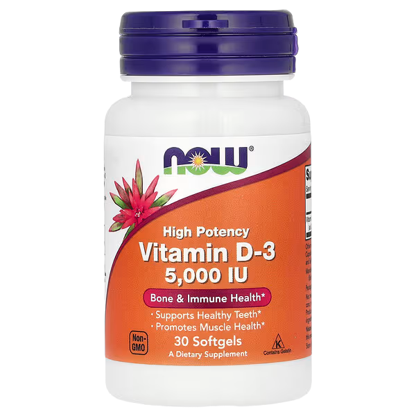 Now Vitamin D-3, 5,000 IU, 30 Softgels