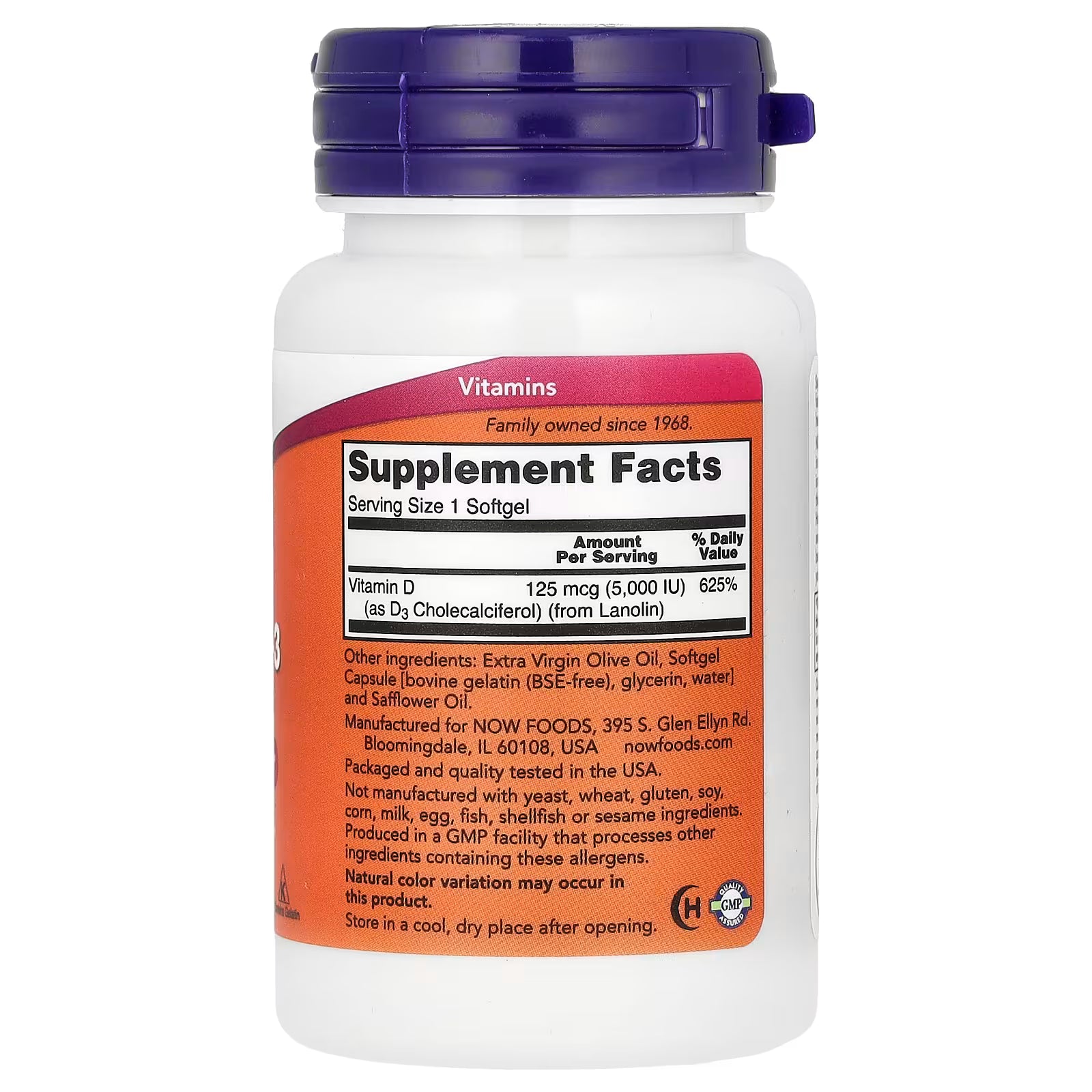 Now Vitamin D-3, 5,000 IU, 30 Softgels