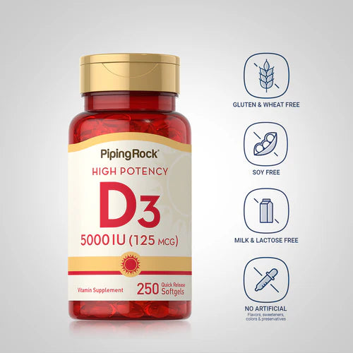 Piping Rock Vitamin D3, 5000 IU, 250 Softgels